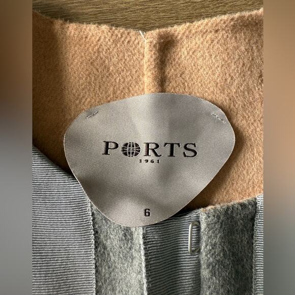Ports 1961 Wool Cashmere Blend Tie Waist Trench Coat Grey Size 6 - Picture 7 of 14
